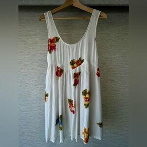 🏖️O'Neill White Floral Sleeveless Dress with Red and Yellow Blooms